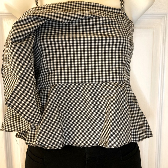 Intermix black and white gingham cotton peplum top medium - Picture 3 of 7